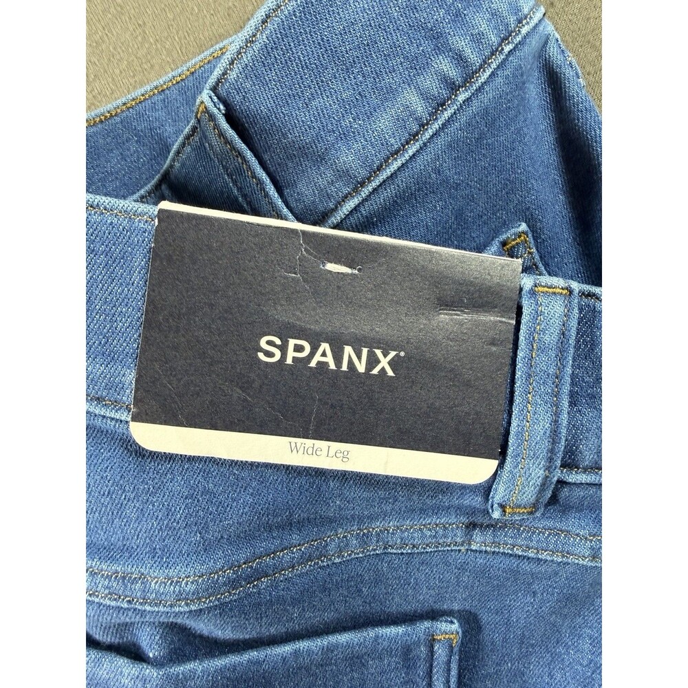 Spanx Wide Leg Jeans Women's Sz Large Blue Denim Everywear Cropped Wash Pull On - Picture 6 of 12